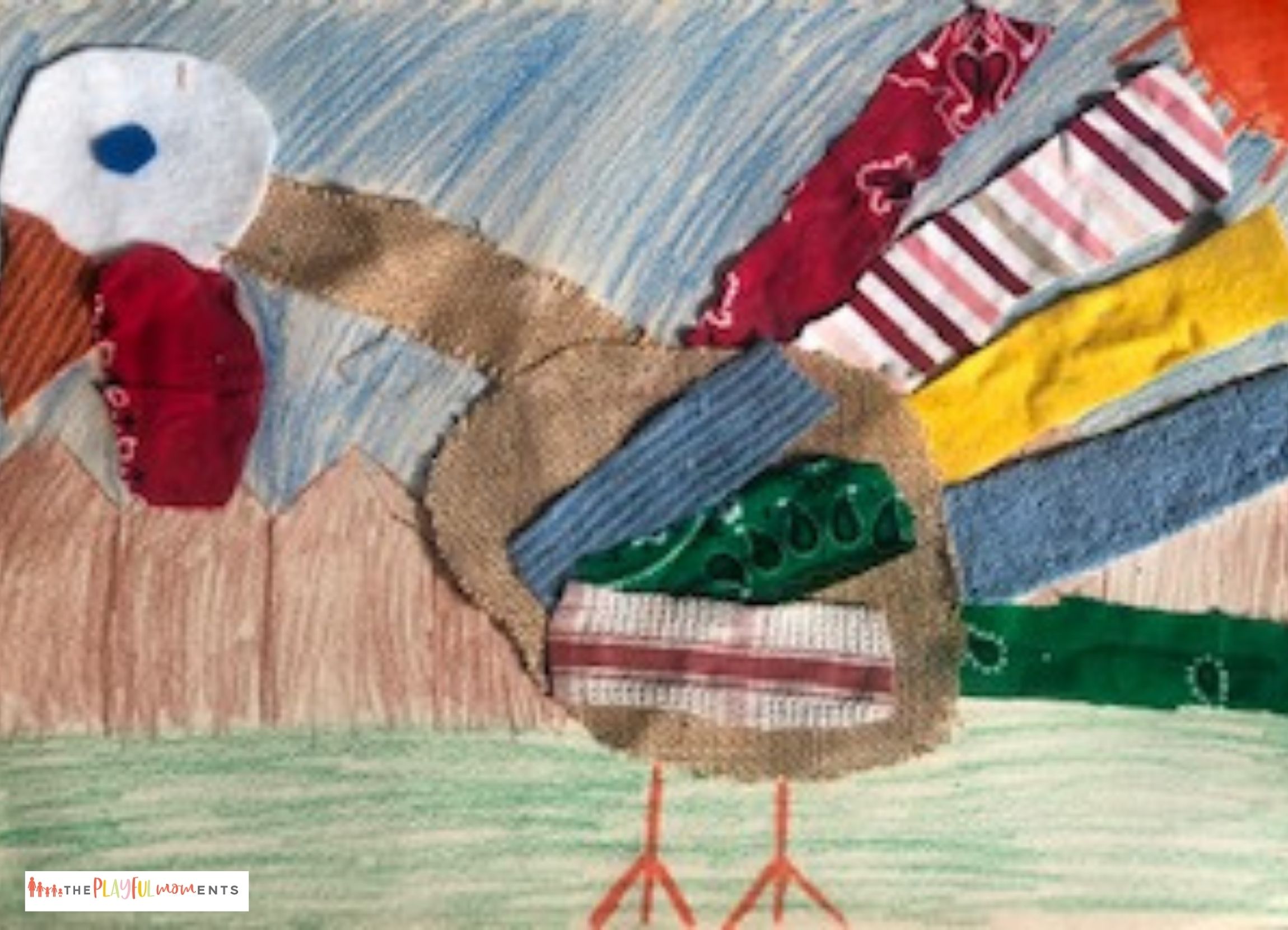 Brown turkey craft for kids made out of fabric scraps
