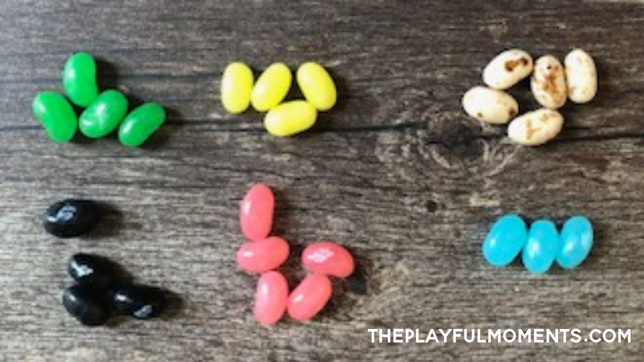 Groups of different colored jelly beans